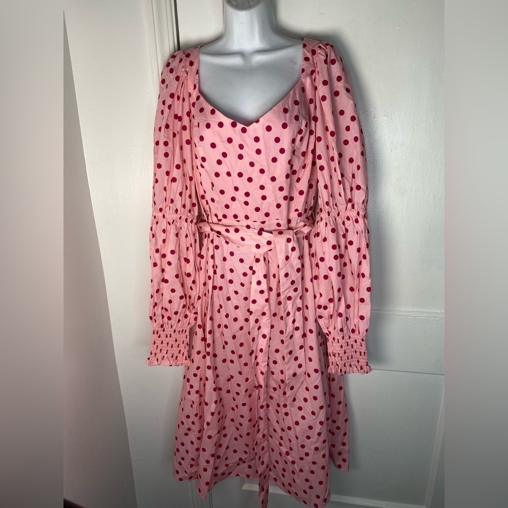 Eloquii NWT Nordstrom Pink and Red Polka Dot Long Sleeve Midi Dress